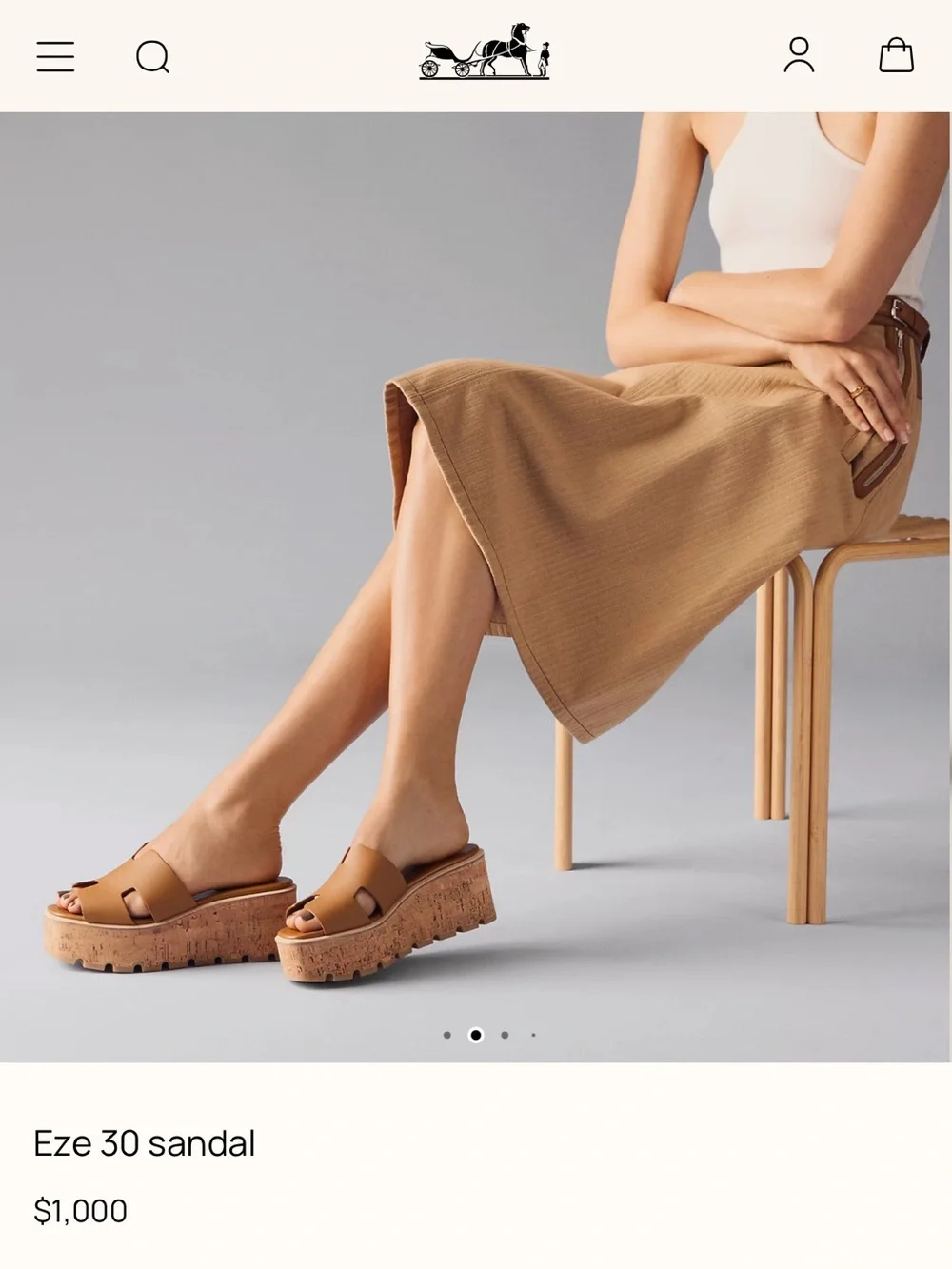 Hermes Tan Cork Platform Eze 30 Slide
